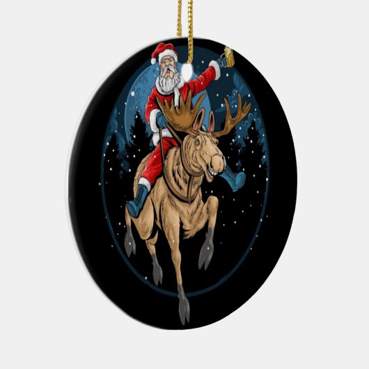 SANTA CLAUS RIDING A CHRISTMAS REINDEER KERAMISCH ORNAMENT (Rechts)