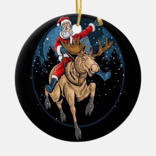 SANTA CLAUS RIDING A CHRISTMAS REINDEER KERAMISCH ORNAMENT (Voorkant)