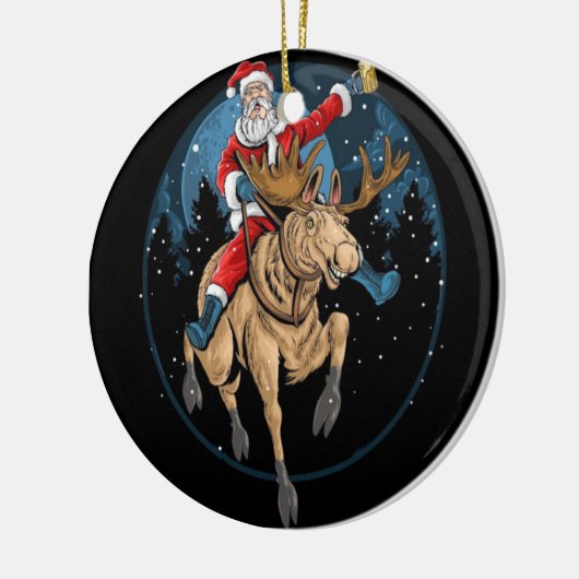 SANTA CLAUS RIDING A CHRISTMAS REINDEER KERAMISCH ORNAMENT (Links)
