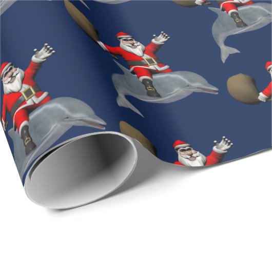 Santa Claus Riding A Dolphin Cadeaupapier (Rol Hoek)