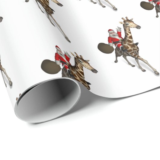 Santa Claus Riding A Giraffe Cadeaupapier (Rol Hoek)