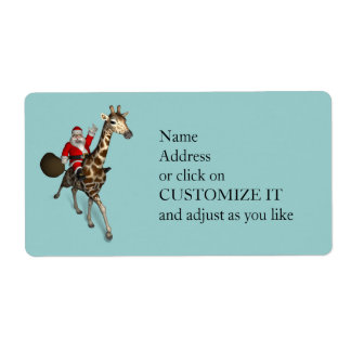Santa Claus Riding A Giraffe Etiket