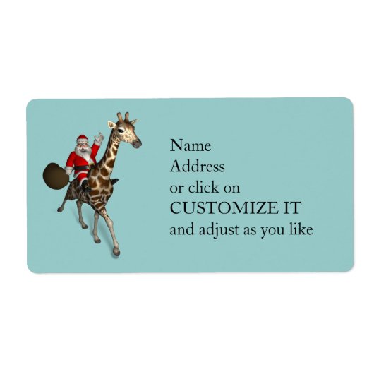 Santa Claus Riding A Giraffe Etiket (Voorkant)