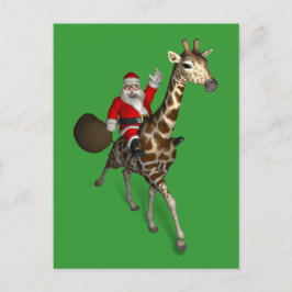 Santa Claus Riding A Giraffe Feestdagenkaart