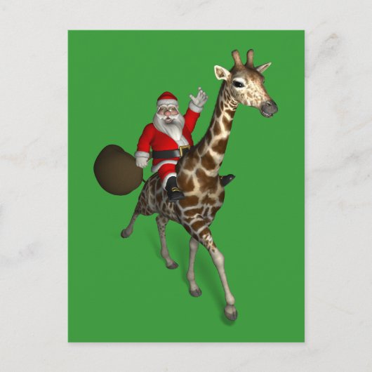 Santa Claus Riding A Giraffe Feestdagenkaart (Voorkant)