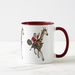 Santa Claus Riding A Giraffe Mok