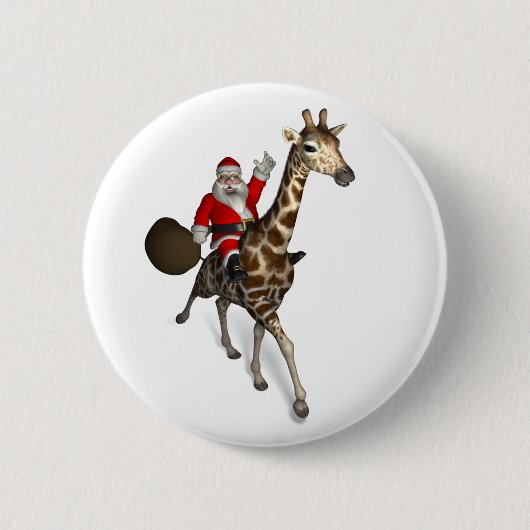 Santa Claus Riding A Giraffe Ronde Button 5,7 Cm (Voorkant)
