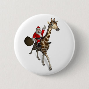 Santa Claus Riding A Giraffe Ronde Button 5,7 Cm