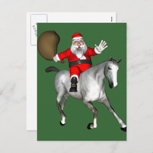 Santa Claus Riding A Grey Horse Feestdagenkaart (Voorkant / Achterkant)