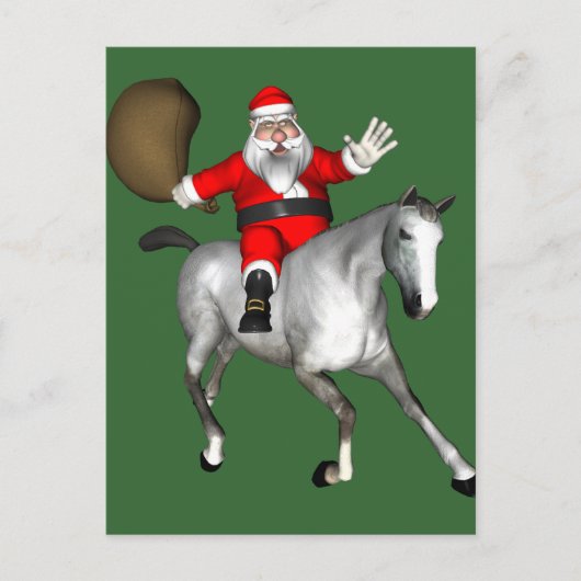 Santa Claus Riding A Grey Horse Feestdagenkaart (Voorkant)