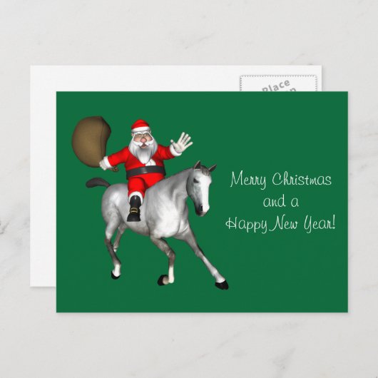 Santa Claus Riding A Grey Horse Feestdagenkaart (Voorkant / Achterkant)