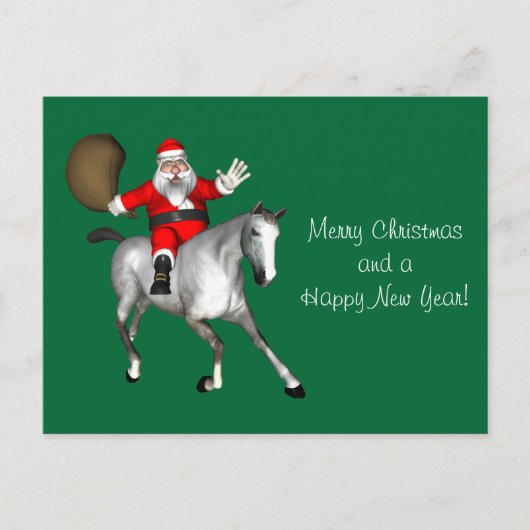 Santa Claus Riding A Grey Horse Feestdagenkaart (Voorkant)