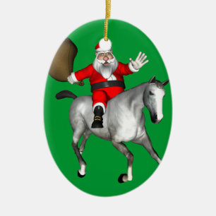 Santa Claus Riding A Grey Horse Keramisch Ornament