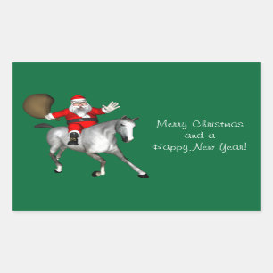 Santa Claus Riding A Grey Horse Rechthoekige Sticker