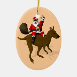 Santa Claus Riding A Kangaroo Keramisch Ornament