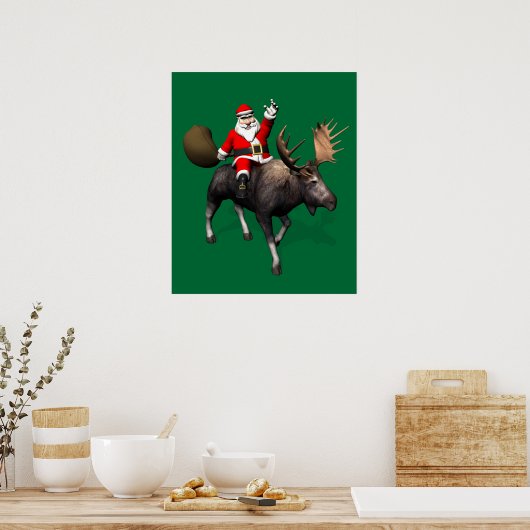 Santa Claus Riding A Moose Poster (Keuken)