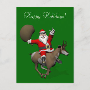 Santa Claus Riding A Pronghorn Feestdagenkaart