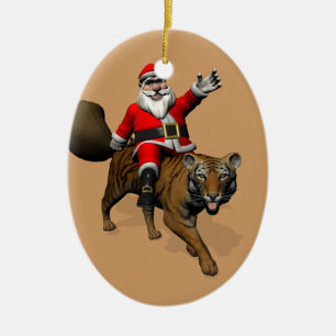 Santa Claus Riding A Tiger Keramisch Ornament