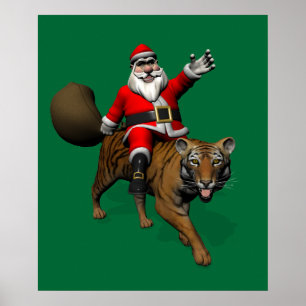 Santa Claus Riding A Tiger Poster