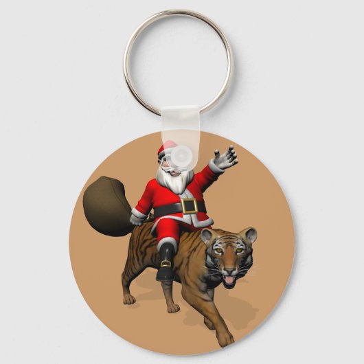 Santa Claus Riding A Tiger Sleutelhanger (Voorkant)