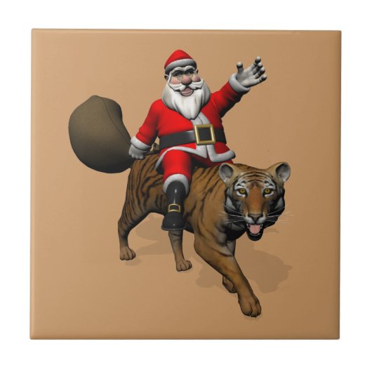 Santa Claus Riding A Tiger Tegeltje (Voorkant)