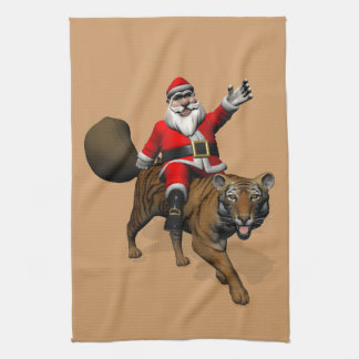 Santa Claus Riding A Tiger Theedoek