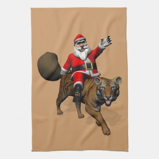 Santa Claus Riding A Tiger Theedoek (Verticaal)