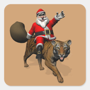 Santa Claus Riding A Tiger Vierkante Sticker