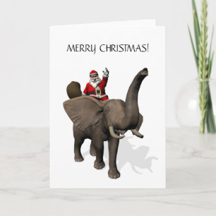 Santa Claus Riding an Elephant Feestdagen Kaart