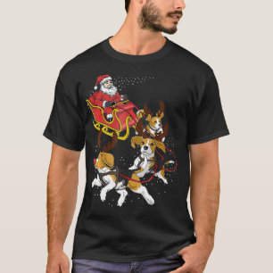 Santa Claus Riding Beagle Dog Reindeer Merry Chris T-shirt