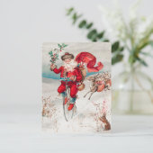 Santa Claus Riding Bicycle, rendier en konijn Feestdagenkaart (Staand voorkant)