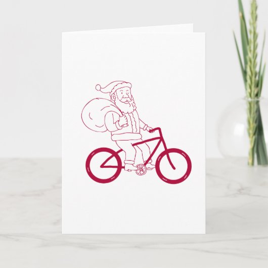 Santa Claus Riding Bicycle Side Cartoon Feestdagen Kaart (Voorkant)