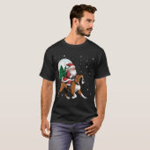 Santa Claus Riding Boxer Hond Grappige Kerstboom T-shirt (Voorkant volledig)