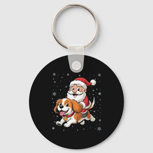Santa Claus Riding Cavalier King Charles Spaniel D Sleutelhanger (Voorkant)
