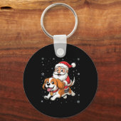 Santa Claus Riding Cavalier King Charles Spaniel D Sleutelhanger (Voorkant)