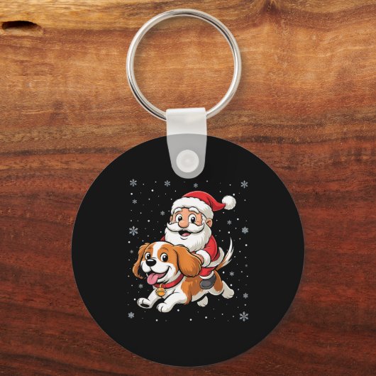 Santa Claus Riding Cavalier King Charles Spaniel D Sleutelhanger (Voorkant)