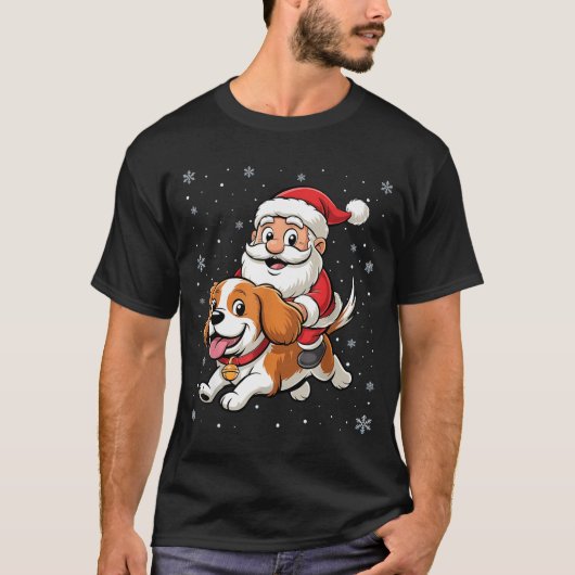 Santa Claus Riding Cavalier King Charles Spaniel D T-shirt (Voorkant)