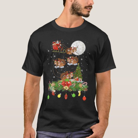 Santa Claus Riding Chipmun Reindeer Sleigh Xmas Da T-shirt (Voorkant)