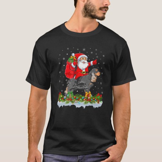 Santa Claus Riding Cocker Spaniel Dog Kerstmis T-shirt (Voorkant)