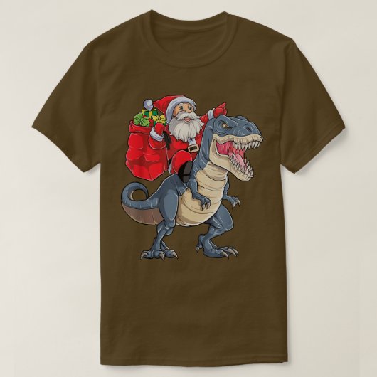 Santa Claus Riding Dinosaur Merry Happy met kerstf T-shirt (Design voorkant)