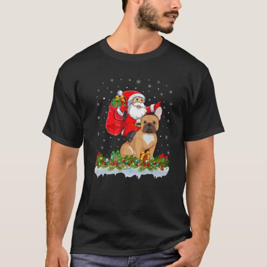 Santa Claus Riding French Bulldog Kerstmis T-shirt (Voorkant)