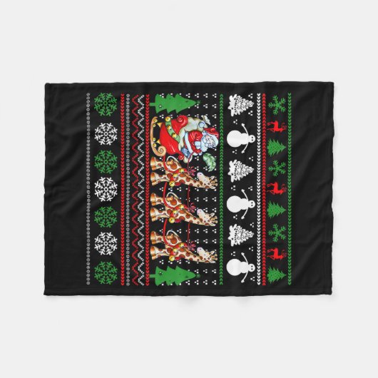Santa Claus Riding Giraffe Sleigh Ugly Christmas B Fleece Deken (Voorkant (Horizontaal))
