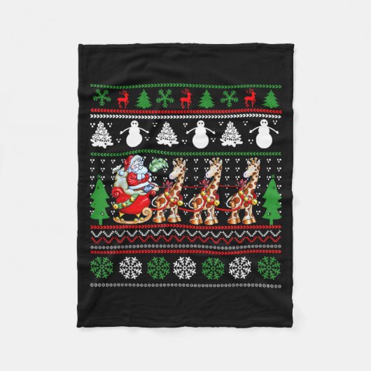 Santa Claus Riding Giraffe Sleigh Ugly Christmas B Fleece Deken (Voorkant)