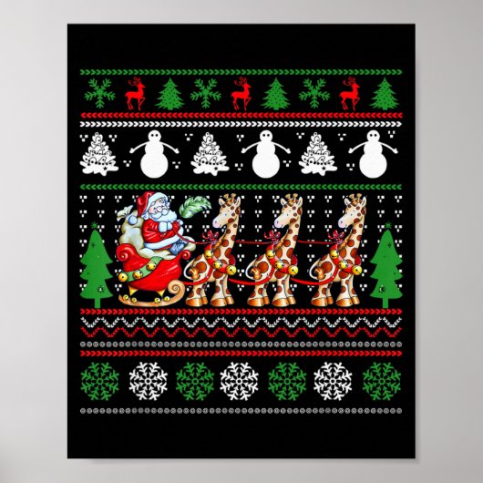 Santa Claus Riding Giraffe Sleigh Ugly Christmas B Poster (Voorkant)