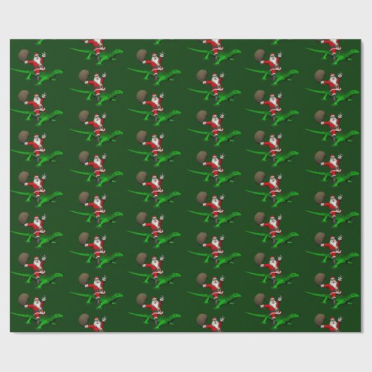 Santa Claus Riding Green Lizard Cadeaupapier (Vlak)