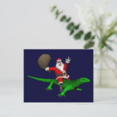 Santa Claus Riding Green Lizard Feestdagenkaart (Staand voorkant)