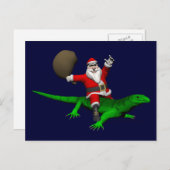 Santa Claus Riding Green Lizard Feestdagenkaart (Voorkant / Achterkant)