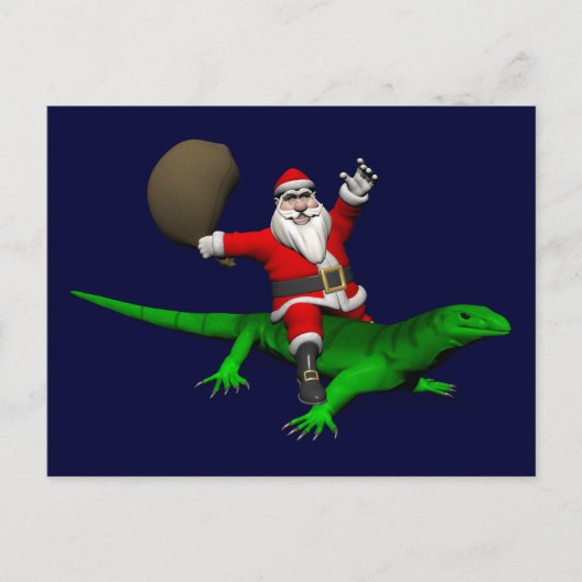 Santa Claus Riding Green Lizard Feestdagenkaart (Voorkant)