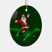 Santa Claus Riding Green Lizard Keramisch Ornament (Rechts)