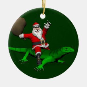 Santa Claus Riding Green Lizard Keramisch Ornament